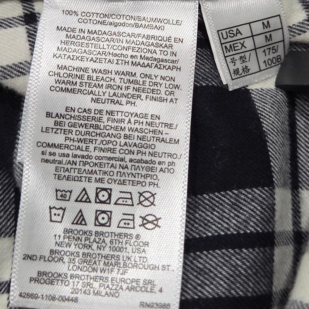 Brooks Brothers Button Down Flannel Shirt Mens Medium Black White Plaid NEW - Picture 7 of 8